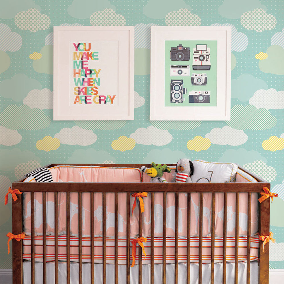 Clouds Peel and Stick Vinyl Wallpaper , Mint, 24"w X 60"h