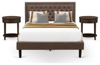 3Pc Queen Set, 1 Bed Frame Brown, Headboard, 2 Nightstand, Black Finish Legs