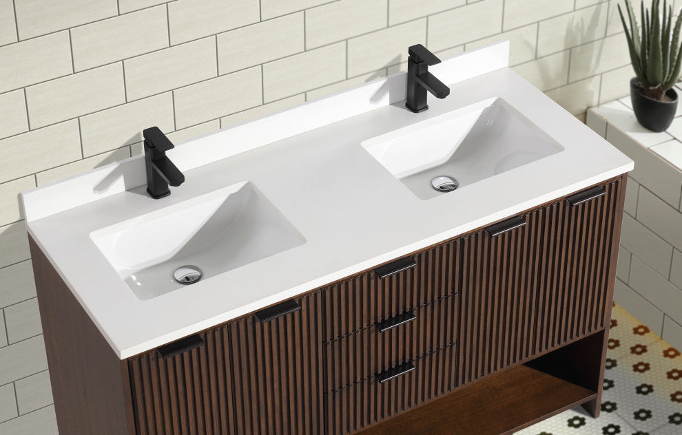Ari Kitchen and Bath San Diego Bath Vanity, Walnut, 55", Double, Freestanding