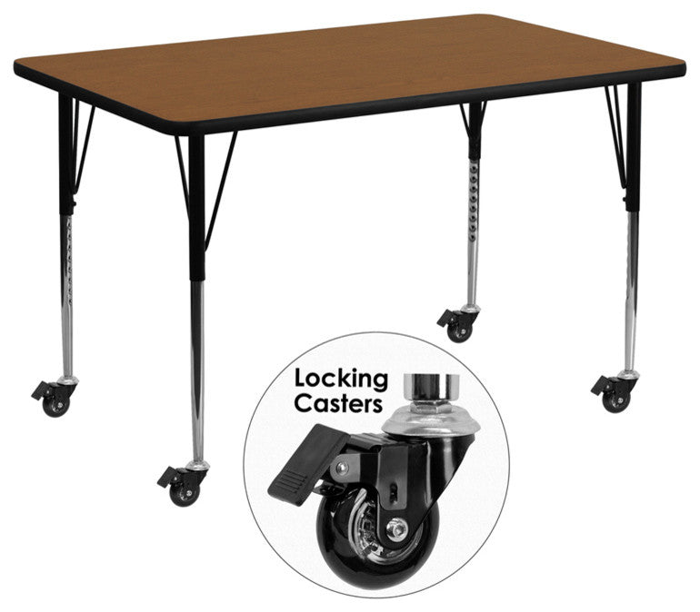 Mobile 30''Wx60''L Oak Hp Laminate Activity Table-Adjustable Legs