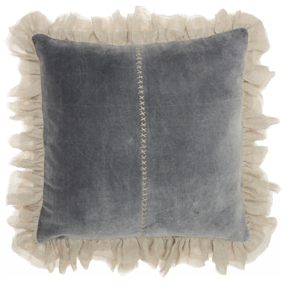 Wide Tasseled Marble Steel Blue Throw Pillow