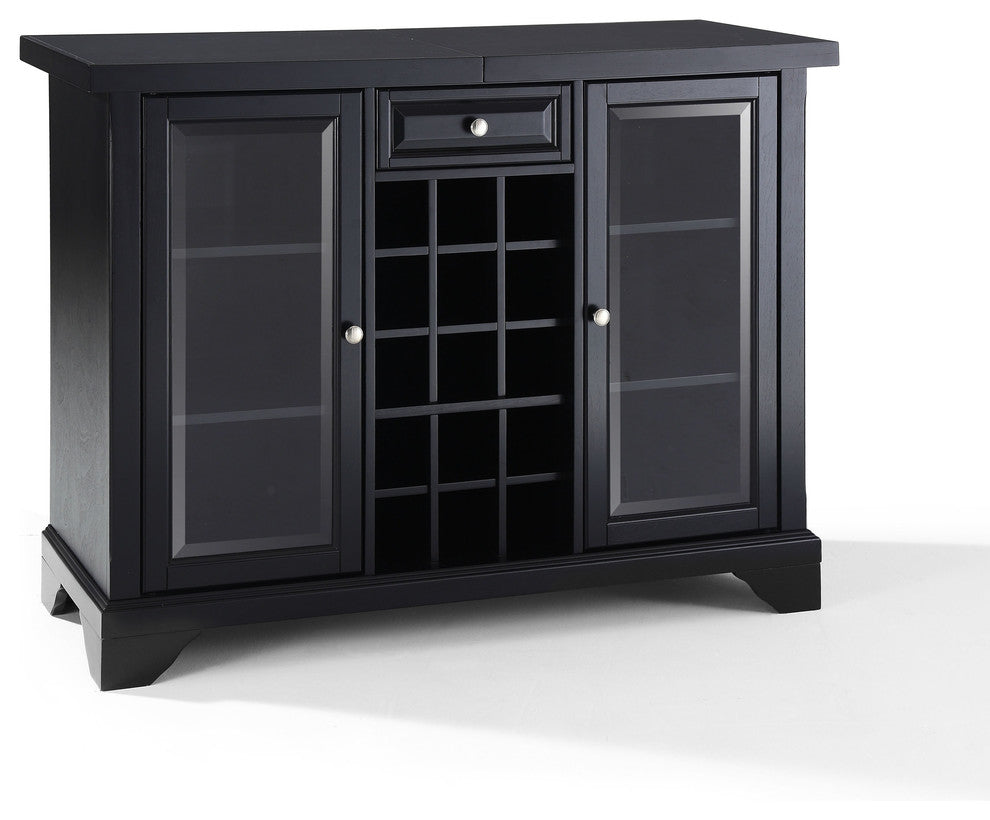 LaFayette Sliding Top Bar Cabinet, Black Finish