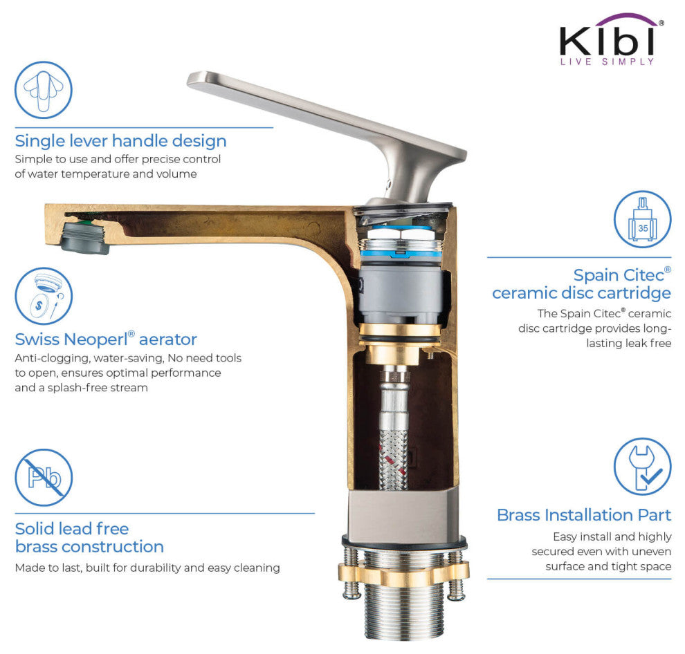 Infinity Single Handle Bathroom Faucet KBF1006, Brush Nickel, W/ Drain