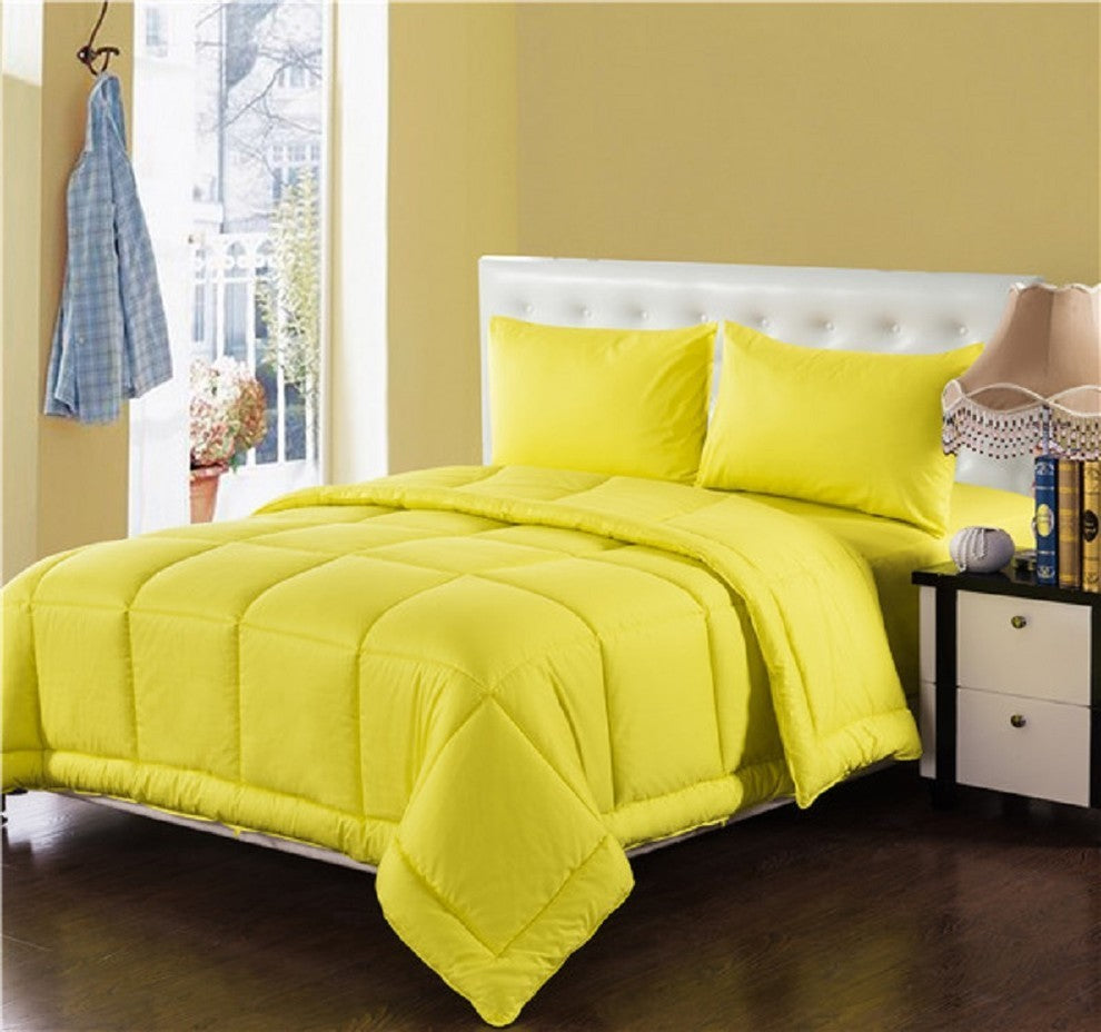 4-Piece 100% Cotton Solid Yellow Quilted Comforter Set, California Kin