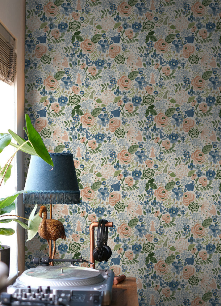 Disney Princess Blue Watercolor Floral Peel and Stick Wallpaper