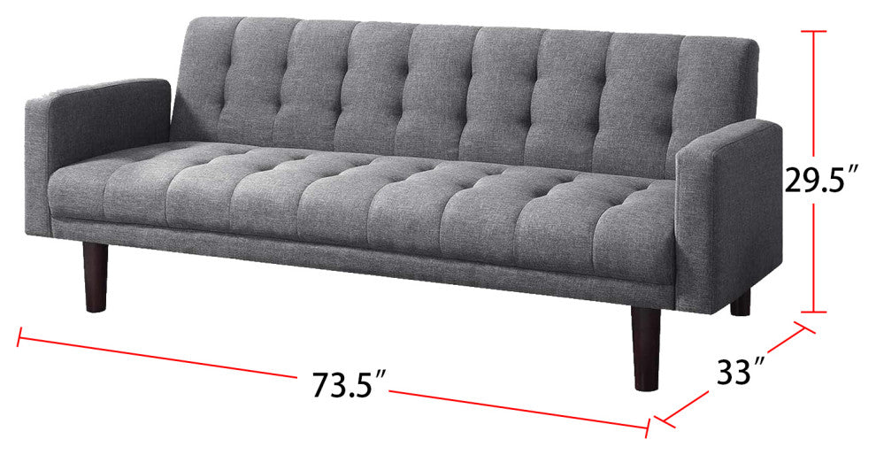 Sofa Bed with Square Arms, Gray and Walnut