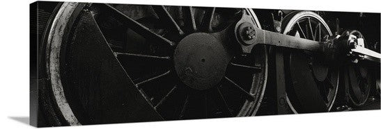 "Steam locomotive wheels " Canvas Art, 60"x20"x1.25"