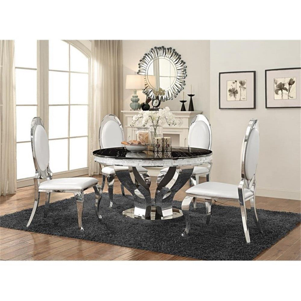 Pemberly Row 18.5" Faux Leather Side Chair in Cream and Chrome