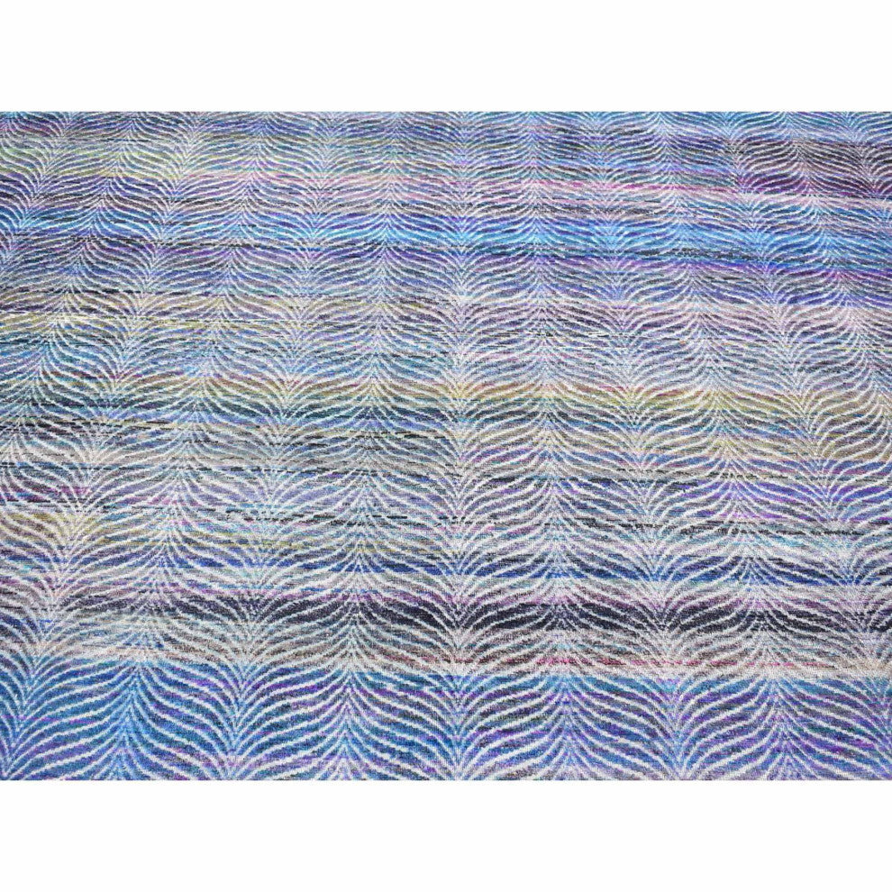 Colorful Modern Leaf Design Silk and Wool Hand Knotted Oriental Rug, 9'1"x12'3"