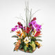 Exotic Tropical Silk Flower Arrangement in Teakwood Bowl