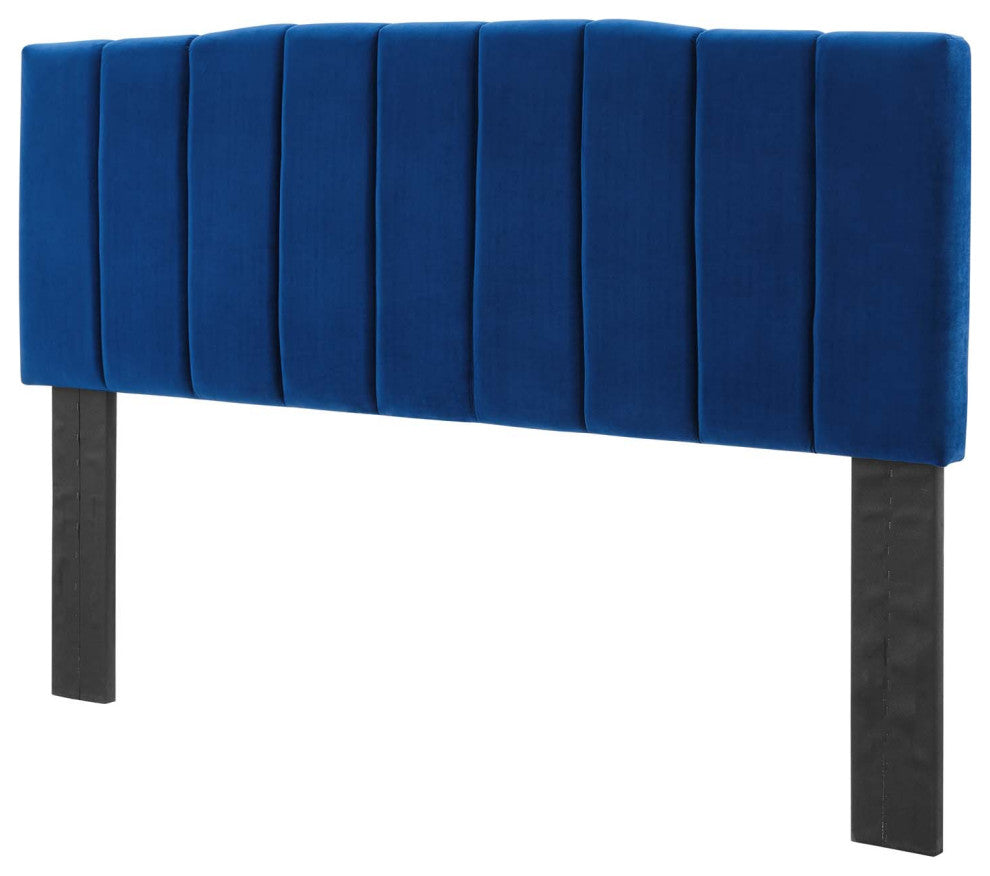 Tufted Headboard, Full Queen Size, Velvet, Blue Navy, Modern Contemporary