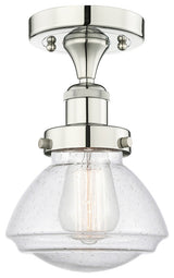 Olean-1 Light 7" Semi-Flush Mount-Polished Nickel, Seedy Glass Shade