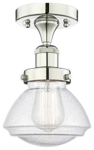 Olean-1 Light 7" Semi-Flush Mount-Polished Nickel, Seedy Glass Shade
