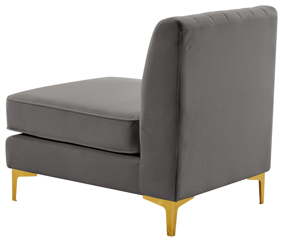 Alina Velvet Upholstered Modular Armless Chair, Grey