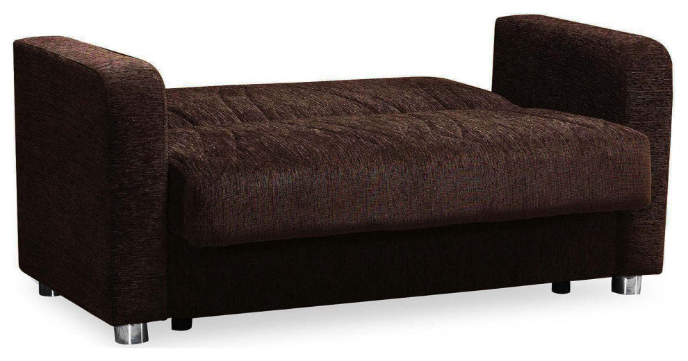 Modern Sleeper Loveseat, Chenille Fabric Seat With Matching Pillows, Dark Brown