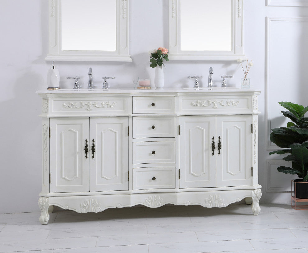 Bathroom Vanity, Antique White, 60", Double Sink