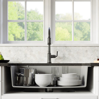 Karran Farmhouse/Apron-Front Quartz 34" Single Bowl Sink Kit, Grey