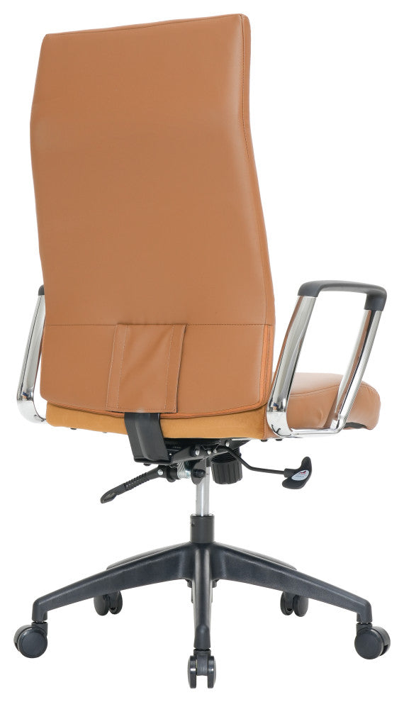 LeisureMod Hilton Modern High Back Leather Conference Office Chair, Light Brown