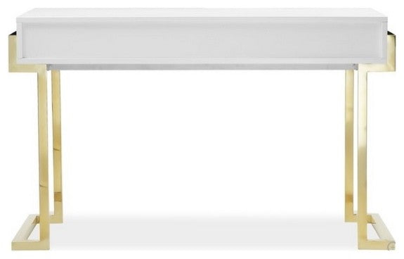Florentine Desk with Gold Base, White Lacquer Top
