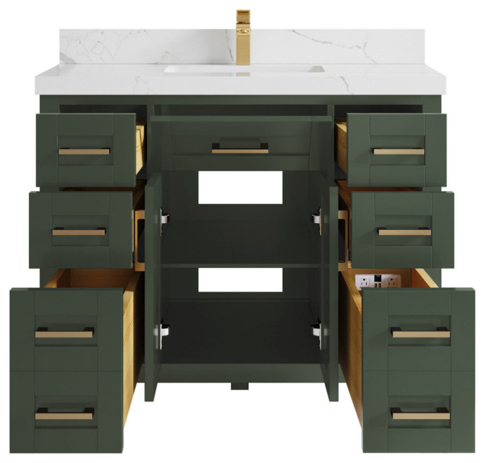 Cambridge 42 Single Sink Bath Vanity in Pewter Green 2" Calacatta Laza
