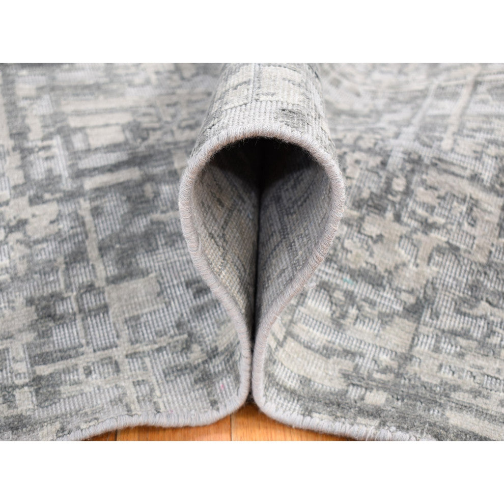 Medium Gray, THE MATRIX Design, Silk With Wool, Hand Knotted Rug, 9'2"x12'3"