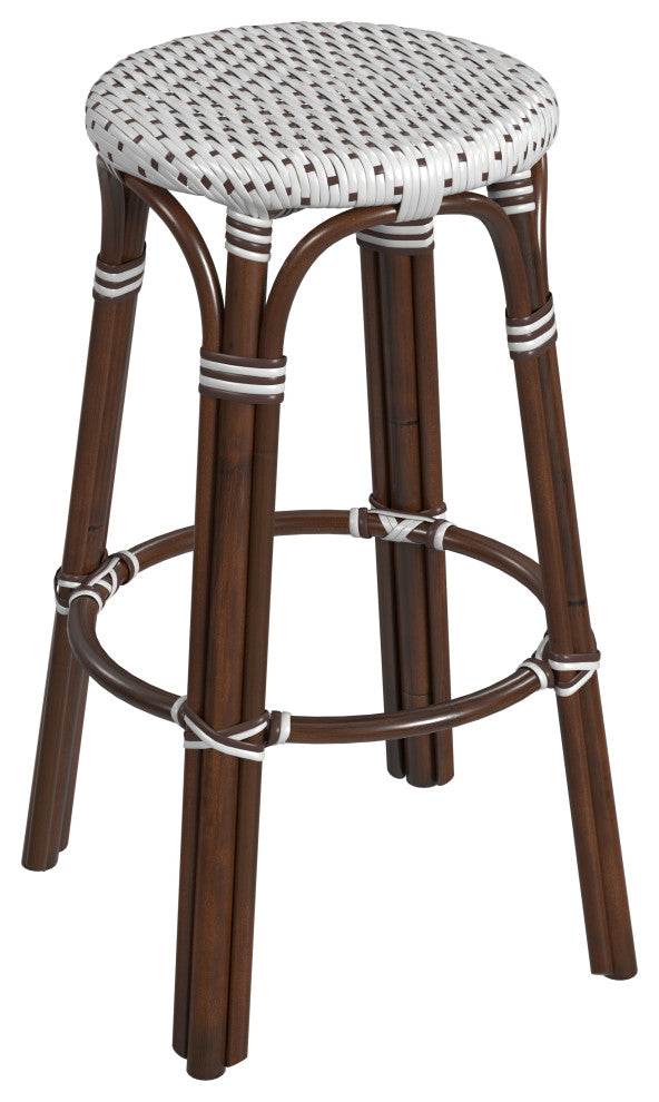 Tobias Rattan Bar Stool, Dark Brown and White, Diamond
