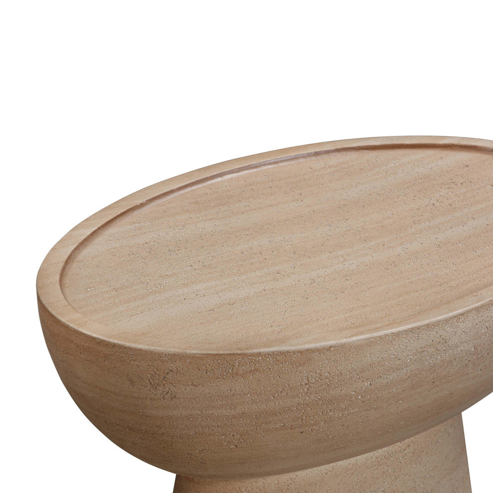 Eclipse Textured Faux Travertine Indoor/Outdoor Table, Travertine, Side Table