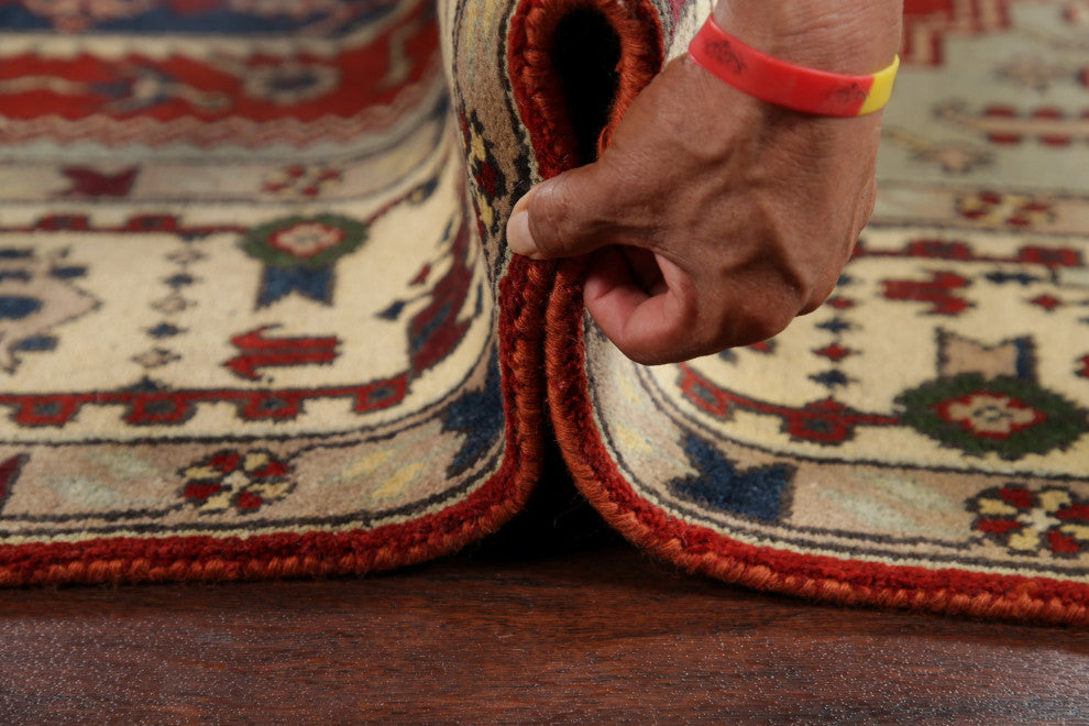Traditional Heriz Oriental Hand-Knotted Indian Area Rug, Red, 10'1"x8'1