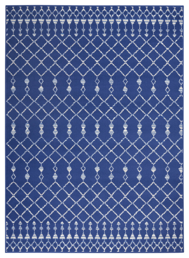 6' X 9' Navy Blue Geometric Berber Area Rug