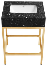 Marmo Bathroom Vanity, Black, 24" Wide, Brushed Brass Finish