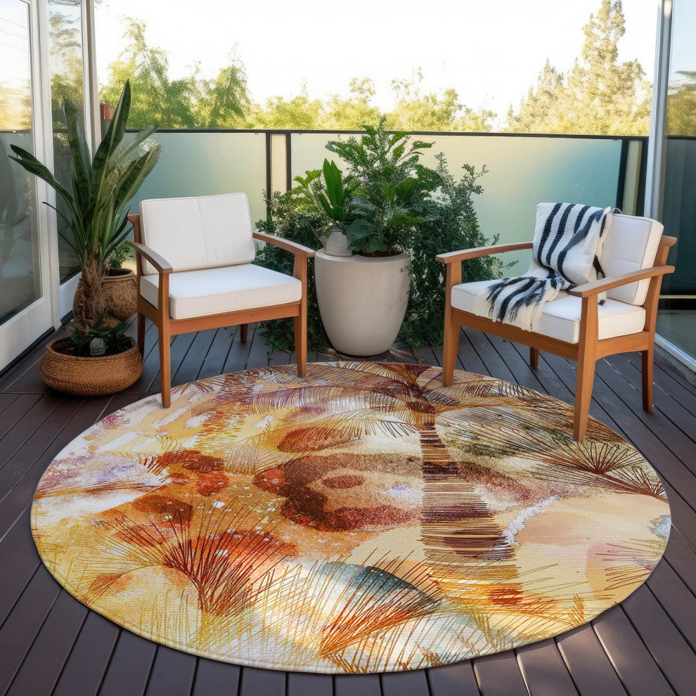 Indoor/Outdoor Tropics TC15 Salmon Machine Washable 8' x 8' Round Rug