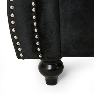 Bauman Modern Glam Channel Stitch Loveseat with Nailhead Trim, Black and Dark Brown, Velvet