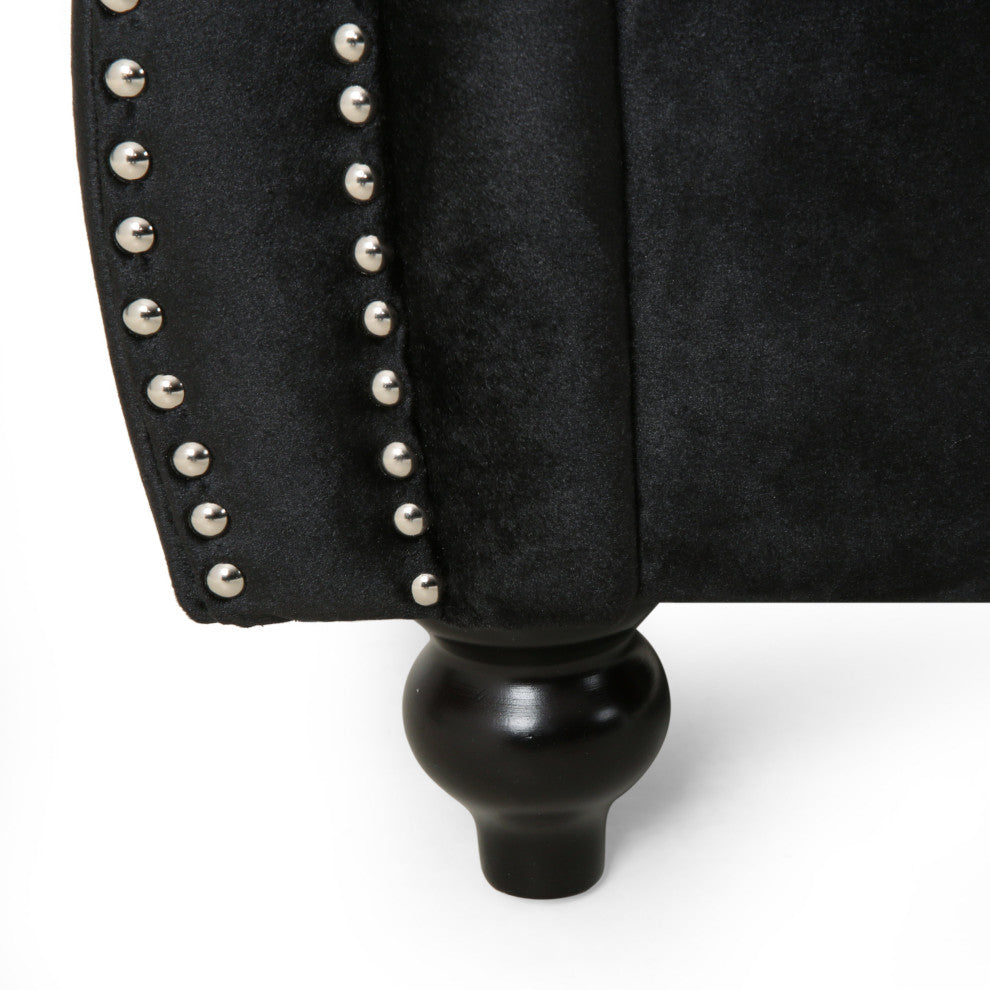 Bauman Modern Glam Channel Stitch Loveseat with Nailhead Trim, Black and Dark Brown, Velvet