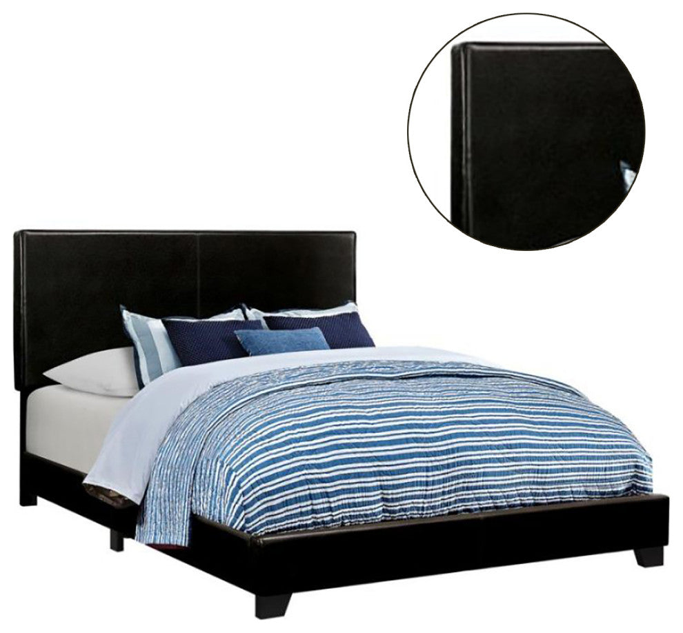 Leatherette Upholstered Bed, Full Size, Black
