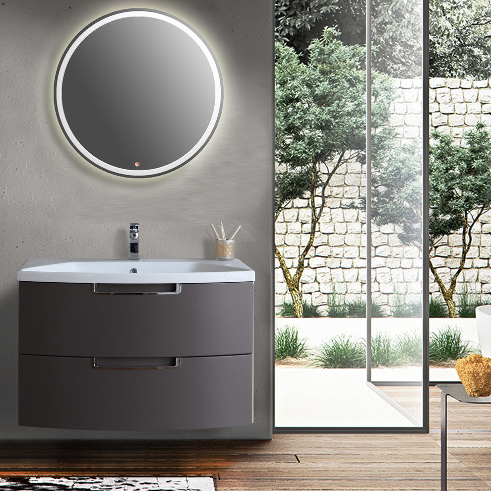 40" Wall Mounter Vanity in Cedar Espresso,White Integrated Acrylic Countertop