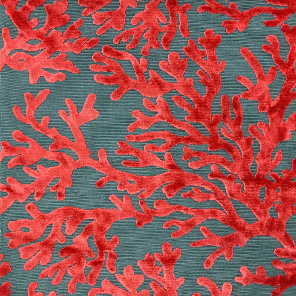 Scuba Coral Burnout Velvet Upholstery Fabric, Atomic