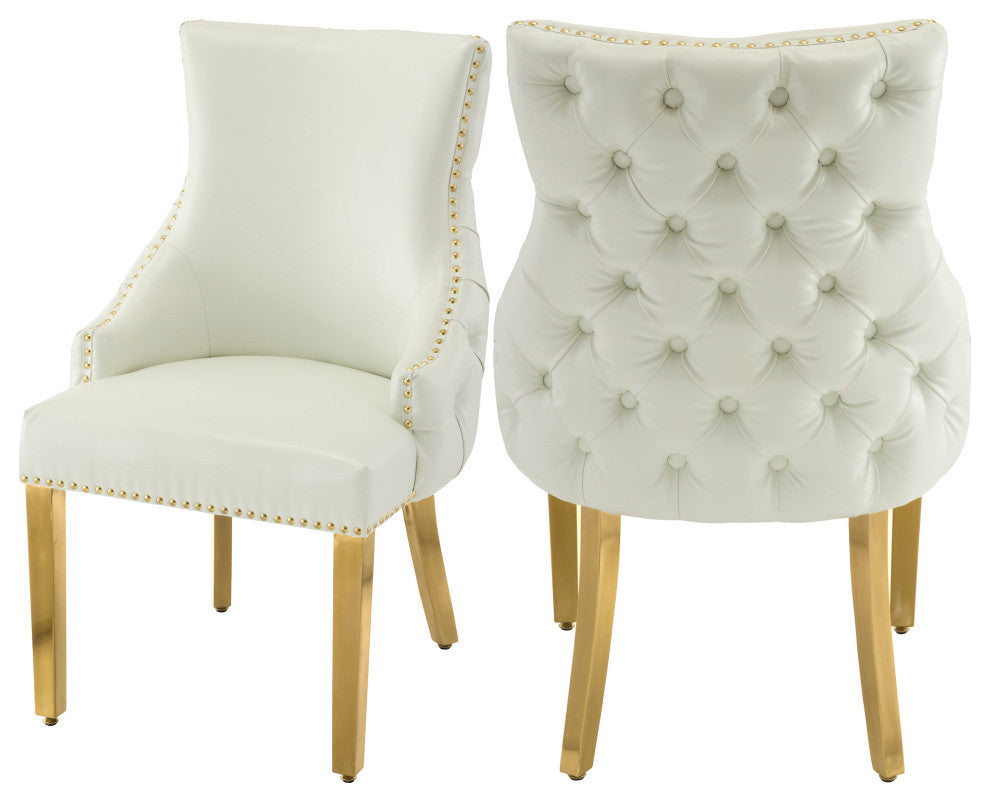The Tuft Dining Chair, White, Faux Leather, Set of 2