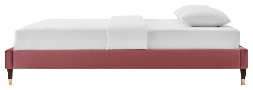 Platform Bed Frame, Queen Size, Velvet, Pink, Modern Contemporary, Bedroom