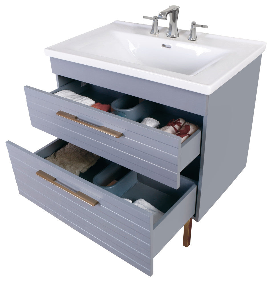 Anacapa 32" Wall Hung Vanity Set With Integrated Basin Ceramic Top and Cabinet, Matte Gray