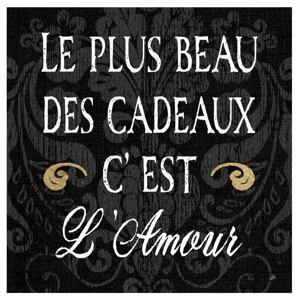 "Inspirational Collage I French on Black" Print by Daphne Brissonnet, 26"x26"