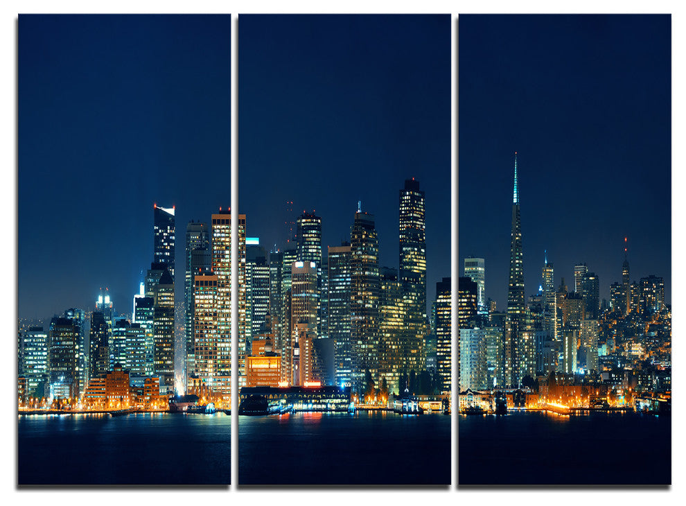 "San Francisco Skyline at Night" Metal Wall Art, 3 Panels, 36"x28"