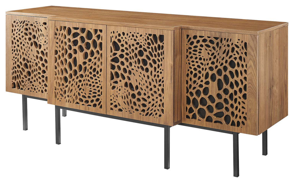 Console Entry Table Sideboard, Rectangular, Wood, Metal, Brown Walnut, Modern