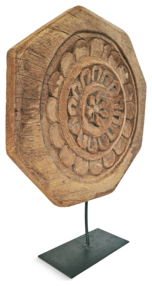 Consigned Vintage Wood Medallion on Stand 13