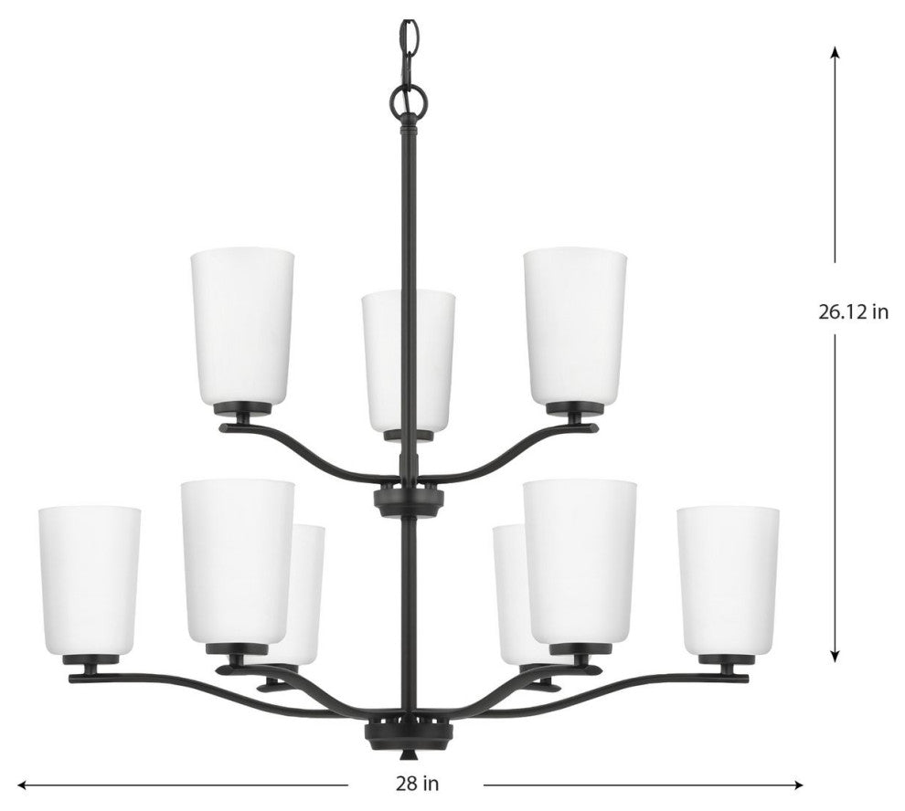 Adley Collection Nine-Light Matte Black Etched White Opal Glass Chandelier