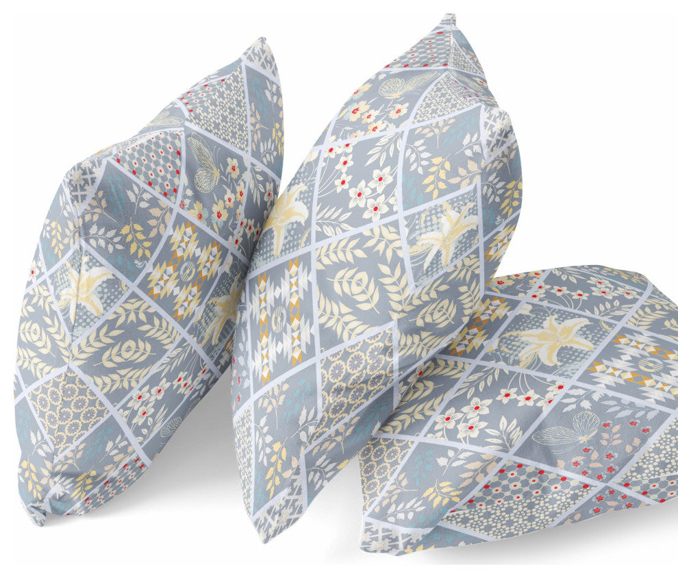 20 Gray Yellow Patch Indoor Outdoor Throw Pillow