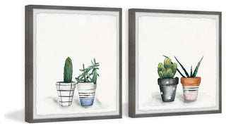 Decorated Cactus Pots Diptych, Set of 2, 32x32 Panels