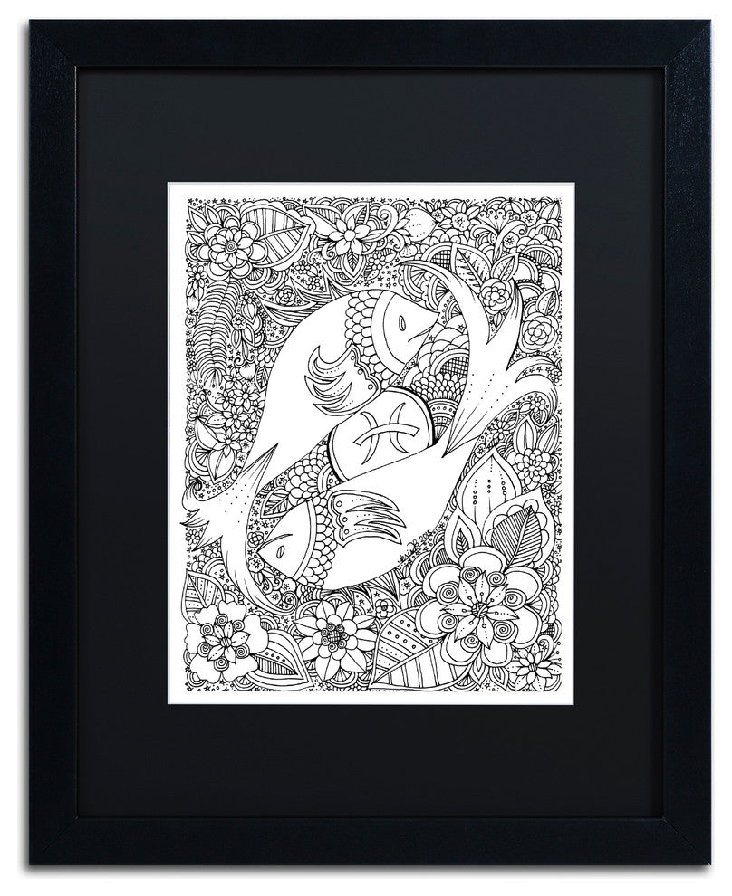 KCDoodleArt 'Fish' Art, Black Frame, Black Matte, 16"x20"