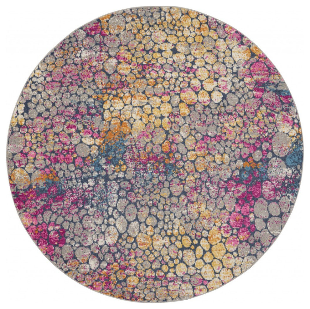 8??Round Yellow And Pink Coral Reef Area Rug