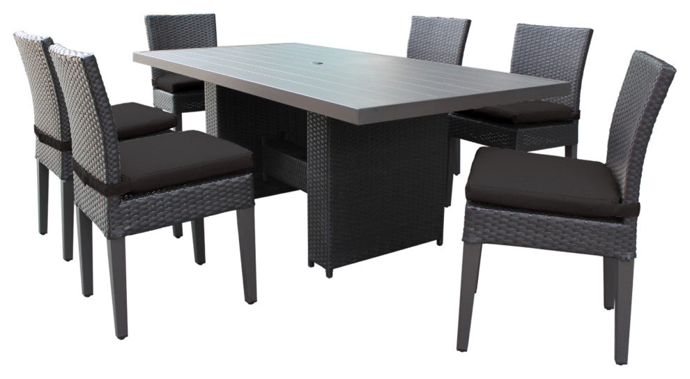Belle Rectangular Outdoor Patio Dining Table with 6 Armless Chairs Black