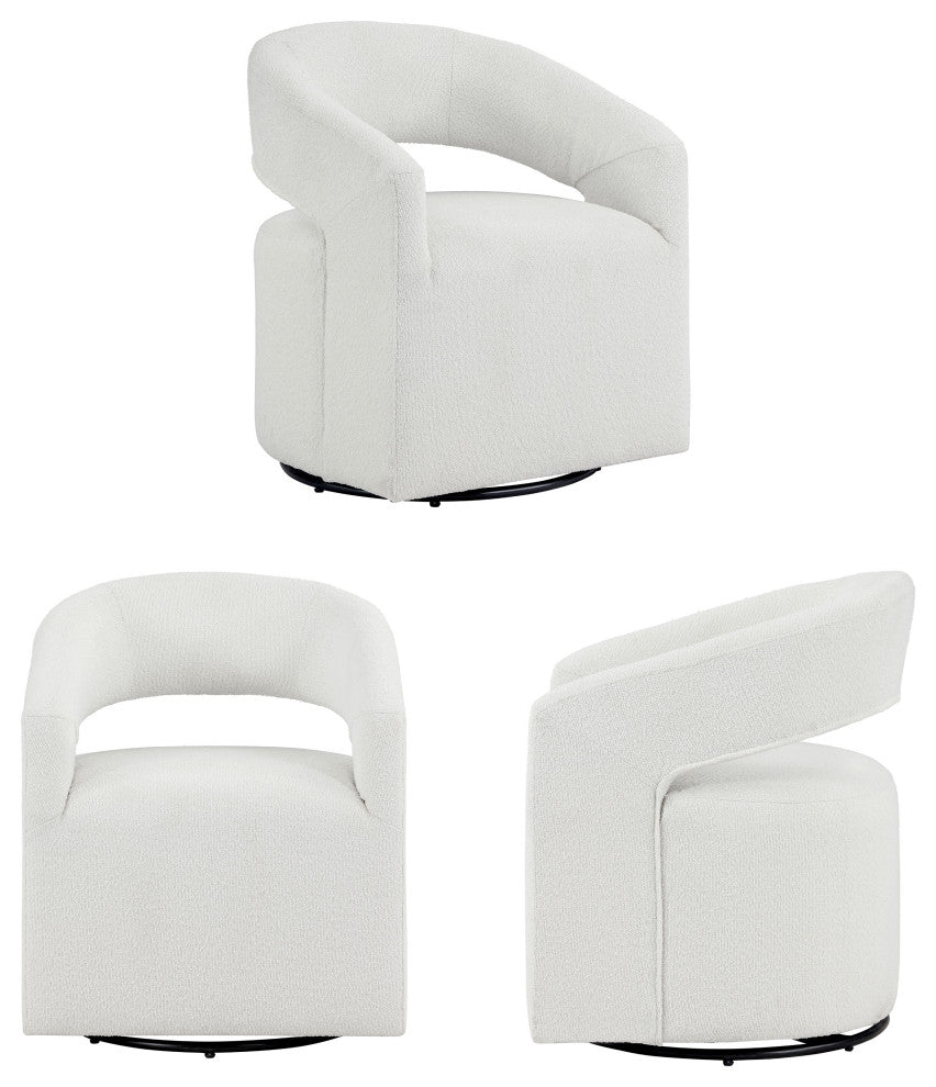 Mindy Boho Boucle Upholstered Swivel Accent Barrel Chair, White